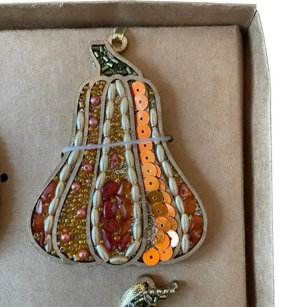 Cupcakes & Cashmere Beaded Pumpkin Ornaments 4pc Fall Decor NEW